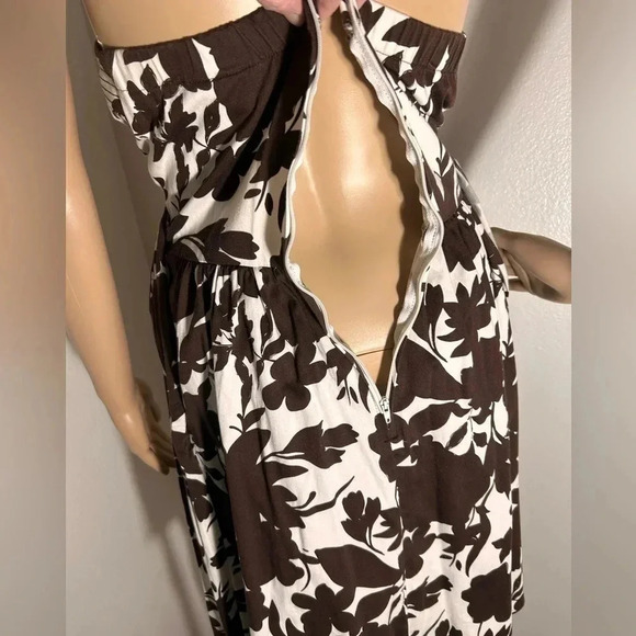 B.Smart Strapless Brown&White Floral Dress 1/2 Zip,Belted Size 6 EUC! - Picture 9 of 11
